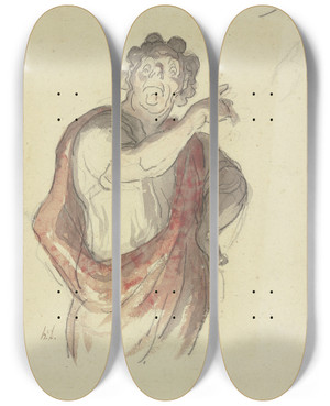 Triptych art skateboard deck of Honor Daumier The Tragedy by Honore Daumier (1808-1879)