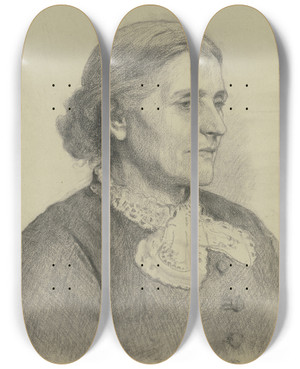 Triptych art skateboard deck of Otto Scholderer Bildnis Einer Lteren Dame Nach Rechts_3 by Otto Scholderer (1834-1902)