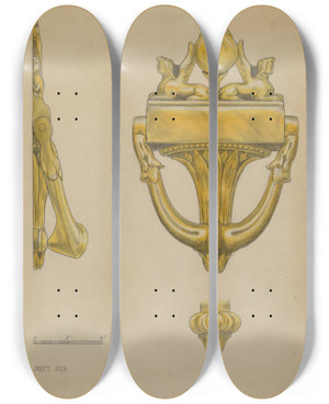 Triptych art skateboard deck of Janet Riza Door Knocker_2 by Janet Riza (20-)