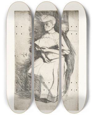 Triptych art skateboard deck of Umberto Boccioni Donna Con Ventaglio by Umberto Boccioni (1882-1916)