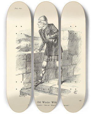 Triptych art skateboard deck of Sir John Tenniel Old Warder William by Sir John Tenniel (1820-1914)