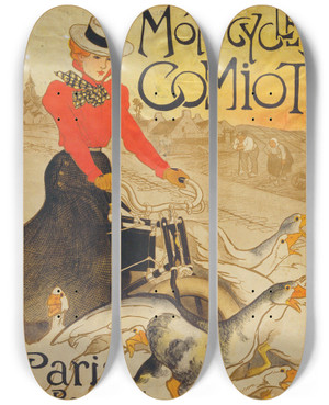 Triptych art skateboard deck of Thophile Alexandre Steinlen Motocycles Comiot by Theophile Alexandre Steinlen (1859-1923)