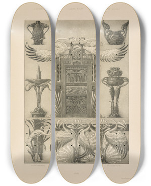 Triptych art skateboard deck of Anton Seder Das Thier In Der Decorativen Kunst Pl24 by Anton Seder (1850-1916)