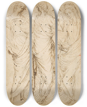 Triptych art skateboard deck of Stefano Da Verona Three Standing Figures by Stefano da Verona (1379-1438)