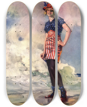 Triptych art skateboard deck of Walter Dean Goldbeck Follow The Flag by Walter Dean Goldbeck (1882-1925)