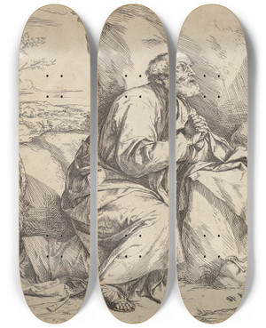 Triptych art skateboard deck of Jusepe De Ribera Penitence Of Saint Peter by Jusepe de Ribera (1591-1652)