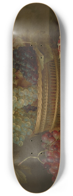 Jacob van Hulsdonck - A basket of grapes and a pomegranate on a table 8.25 inch art skate deck