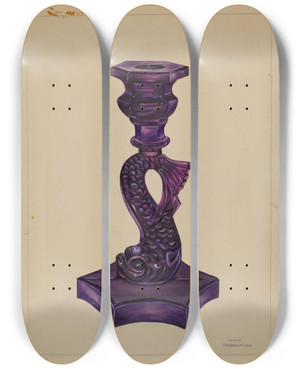 Triptych art skateboard deck of John Tarantino Dolphin Candlestick by John Tarantino (1935)