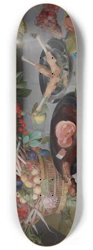Jacob van Hulsdonck - Still Life with Meat, Fish, Vegetables, and Fruit 8.25 inch art skate deck