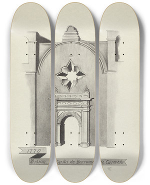 Triptych art skateboard deck of James Jones Mision San Carlos De Borromeo De Carmelo_2 by James Jones