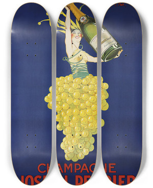 Triptych art skateboard deck of Joseph Stall Champagne Joseph Perrier_2 by Joseph Stall (1874-1933)