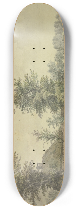 Jacob van Liender - Bauernhaus am Wasser, bei einem Schubkarren eine Kuh 8.25 inch art skate deck