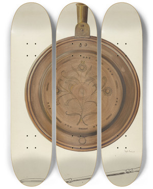 Triptych art skateboard deck of Dayton Brown Warming Pan by Dayton Brown