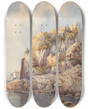 Triptych art skateboard deck of Anton Perko Castelnuovo Forte Di Mare by Anton Perko (1833-1905)