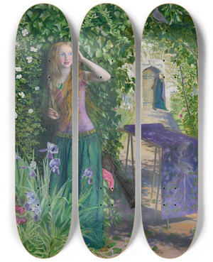 Triptych art skateboard deck of Arthur Hughes Fair Rosamund by Arthur Hughes (1832-1915)
