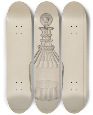 Triptych art skateboard deck of Raymond Manupelli Clear Glass Decanter by Raymond Manupelli