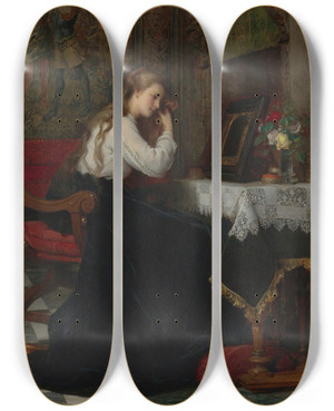Triptych art skateboard deck of Pierrecharles Comte The Mirror by Pierre-Charles Comte (1823-1895)