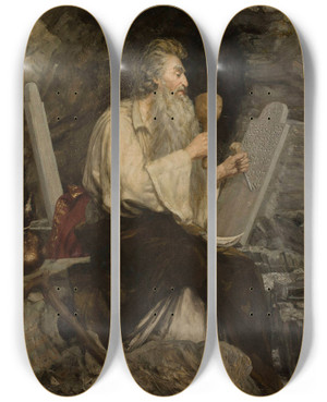Triptych art skateboard deck of Aleksander Sochaczewski Moses With Ten Commandments by Aleksander Sochaczewski (1843-1923)