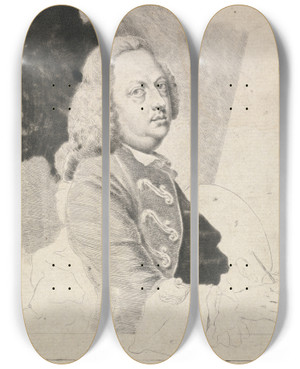 Triptych art skateboard deck of Thomas Worlidge Selfportrait by Thomas Worlidge (1700-1766)