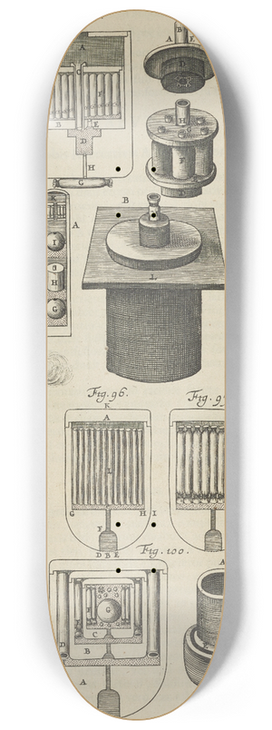 Jacob van Meurs - Plate K: Fireballs that float on water: bounding fireballs: mortar-fired fireballs 8.25 inch art skate deck