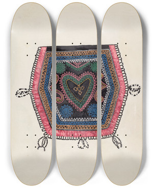 Triptych art skateboard deck of Ann Gene Buckley Reticule_1 by Ann Gene Buckley