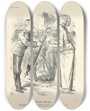 Triptych art skateboard deck of Sir John Tenniel Dearly Bought by Sir John Tenniel (1820-1914)