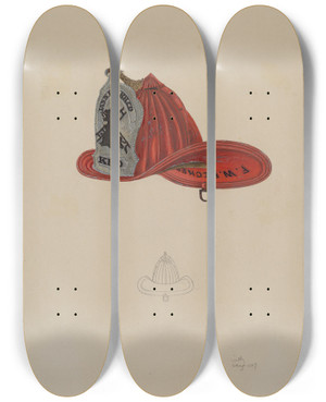 Triptych art skateboard deck of William Lang Firemans Hat by William Lang