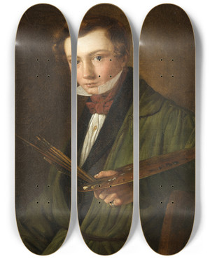 Triptych art skateboard deck of Louis Gurlitt Selfportrait by Louis Gurlitt (1812-1897)