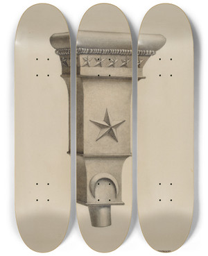 Triptych art skateboard deck of Herbert Barnard Drain Head by Herbert Barnard