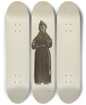 Triptych art skateboard deck of George E Rhone Santo Bulto by George E Rhone