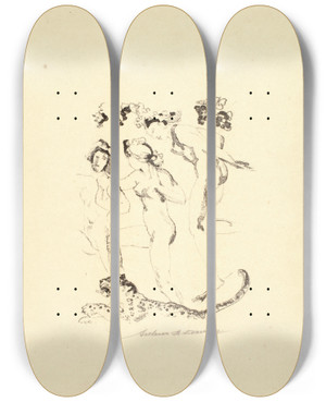 Triptych art skateboard deck of Arthur Bowen Davies Bacchantes by Arthur Bowen Davies (1862-1928)