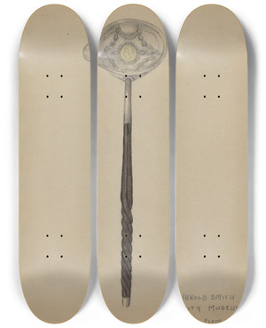 Triptych art skateboard deck of Harold Smith Silver Punch Ladle by Harold Smith