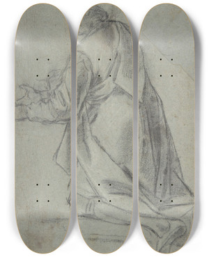 Triptych art skateboard deck of Giacomo Cavedone Kneeling Youth Facing Left by Giacomo Cavedone (1577-1660)