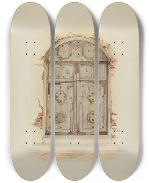 Triptych art skateboard deck of Dayton Brown Doorway by Dayton Brown
