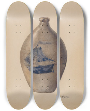 Triptych art skateboard deck of John Tarantino Flask_5 by John Tarantino (1935)