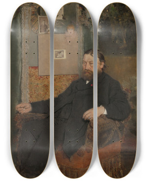 Triptych art skateboard deck of Jan Van Beers The Composer Peter Benoit by Jan Van Beers (1852-1927)