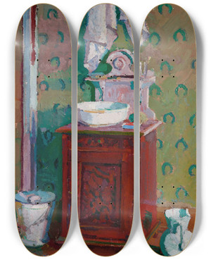 Triptych art skateboard deck of Harold Gilman Interior With A Washstand by Harold Gilman (1876-1919)