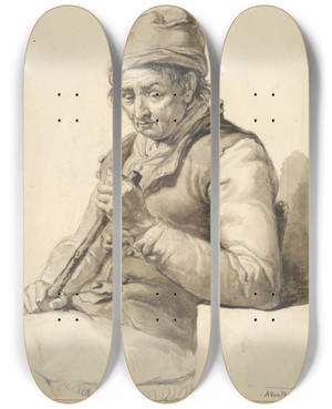 Triptych art skateboard deck of Abraham Van Strij Seated Man Withstick by Abraham Van Strij (1753-1753)