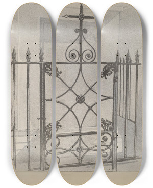 Triptych art skateboard deck of Arelia Arbo Iron Gate And Fence_5 by Arelia Arbo