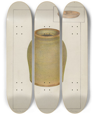 Triptych art skateboard deck of Clyde L Cheney Preserve Jar by Clyde L Cheney