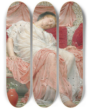 Triptych art skateboard deck of Albert Joseph Moore Jasmine by Albert Joseph Moore (1841-1893)