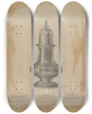Triptych art skateboard deck of Joseph Leboit Silver Caster by Joseph Leboit (1907-2002)