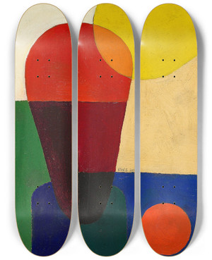 Triptych art skateboard deck of Franz Wilhelm Seiwert Stark Abstrahierte Halbfigur by Franz Wilhelm Seiwert (1894-1933)