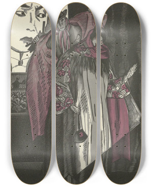 Triptych art skateboard deck of Fernand Simon Lcran by Fernand Simeon (1884-1928)