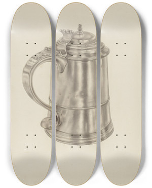 Triptych art skateboard deck of Palmyra Pimentel Silver Tankard by Palmyra Pimentel