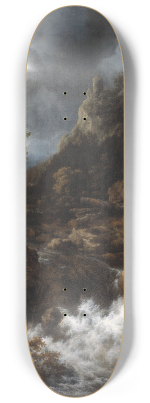 Jacob van Ruisdael - Waterfall with a Half-Timbered House and Castle 8.25 inch art skate deck