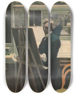 Triptych art skateboard deck of Lon Spilliaert Self Portrait_1 by Leon Spilliaert (1881-1946)