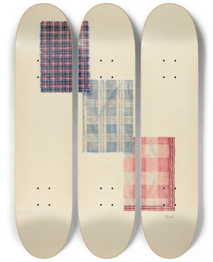 Triptych art skateboard deck of Jerry Guinta Zoar Plaids by Jerry Guinta