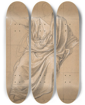 Triptych art skateboard deck of Jean Baptiste Joseph Wicar Study Of Drapery by Jean Baptiste Joseph Wicar (1762-1834)