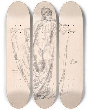 Triptych art skateboard deck of James Abbott Mcneill Whistler Figure Study_1 by James Abbott Mcneill Whistler (1834-1903)